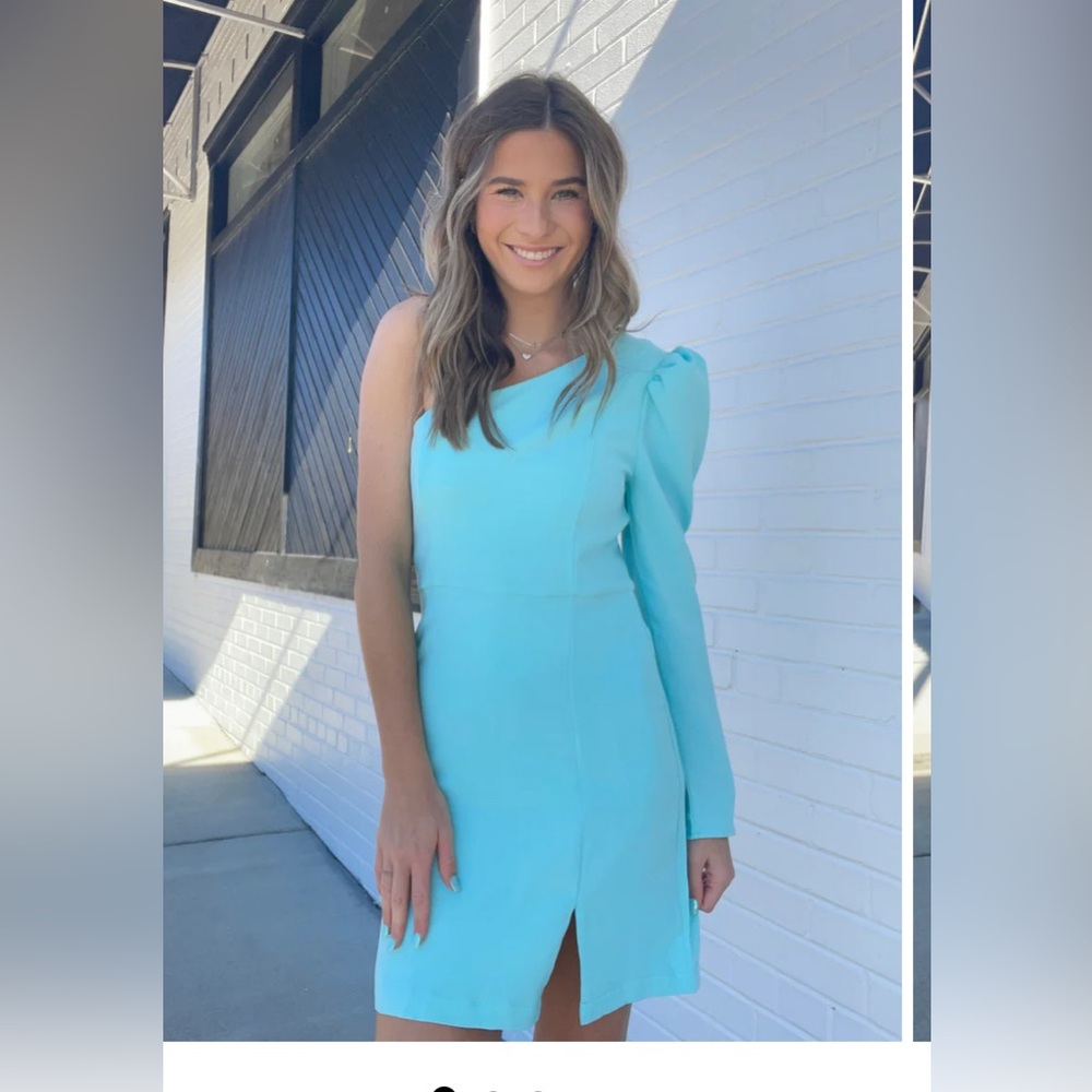 NWT TCEC one shoulder Aqua Teal Dress Sz small